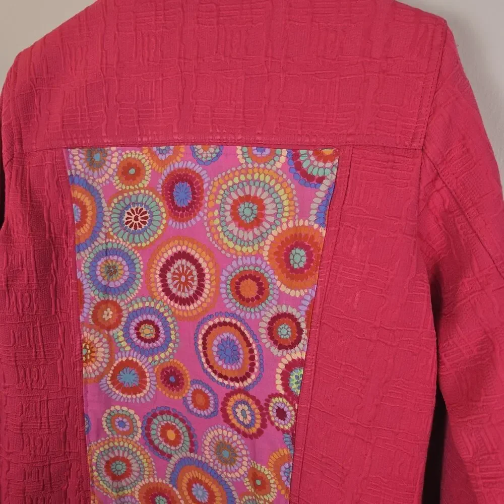 Hot Pink Geo Multicolor Back Jacket Additions By CHICOS Size 1 (M or 10) ARTSY